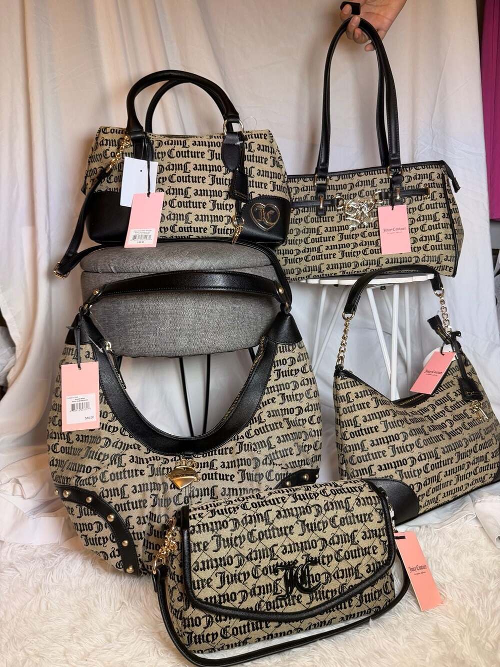 Juicy Couture Black & Beige 5 Piece Matching Handbag Collection – NWT -TRV: $445